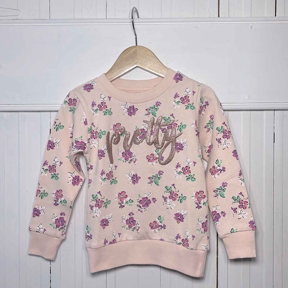 FRIENDS NWOT 100% Cotton Floral Print Pink Metallic Pretty Crewneck Sweatshirt